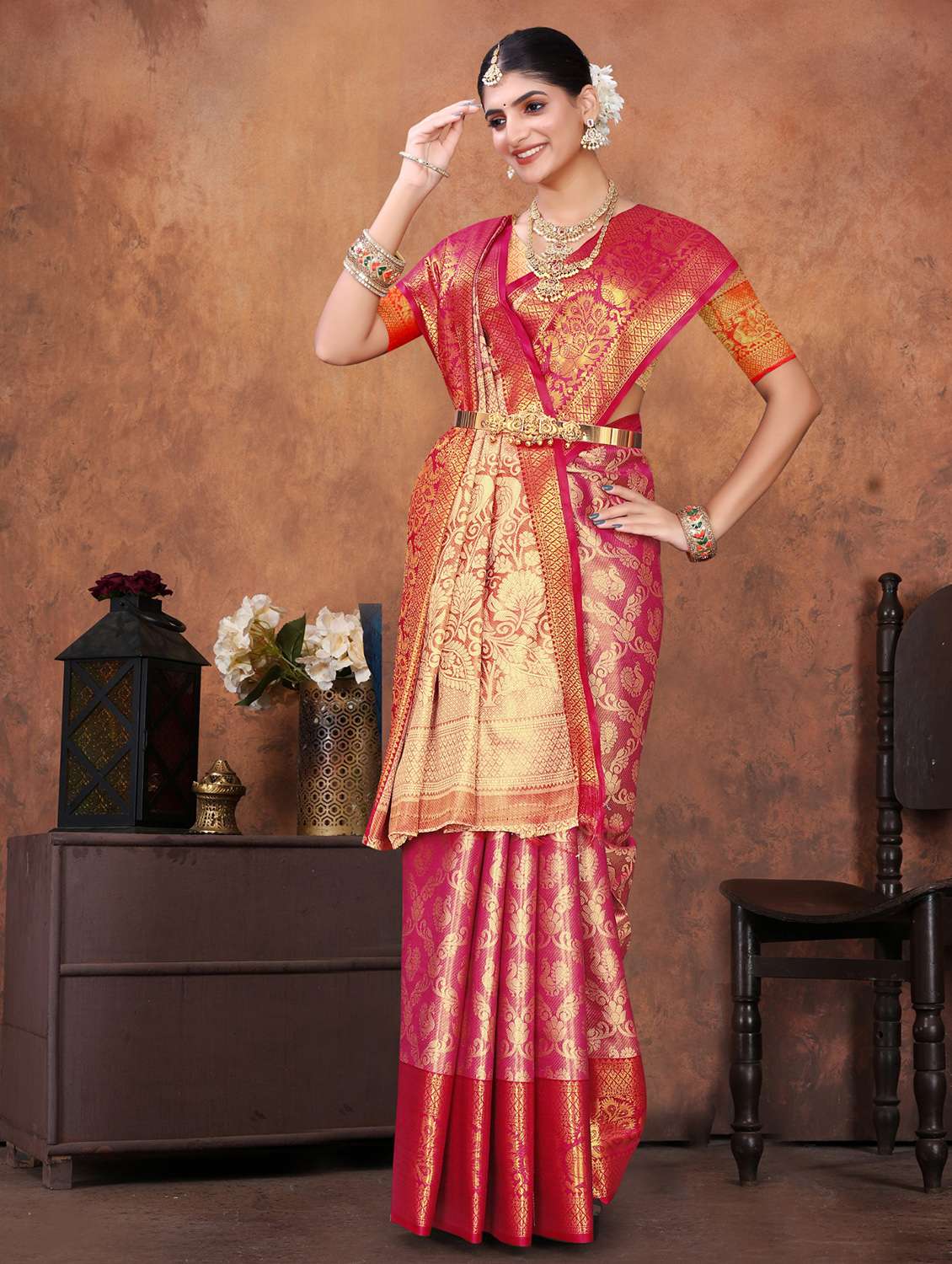 women self design kanjivaram saree with blouse - 22085918 - Standard Image - 3
