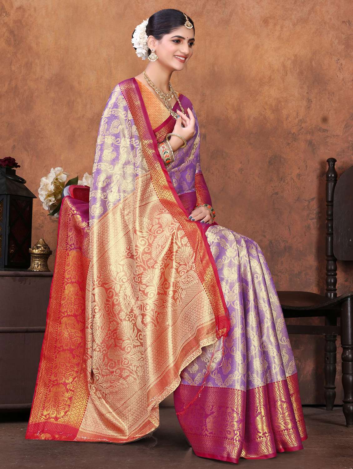 women self design kanjivaram saree with blouse - 22085919 - Standard Image - 3