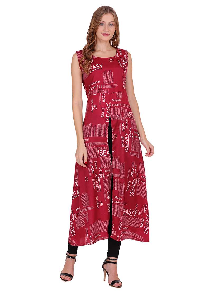 women typographic sleeveless front slit kurta - 22085951 - Zoom Image - 0