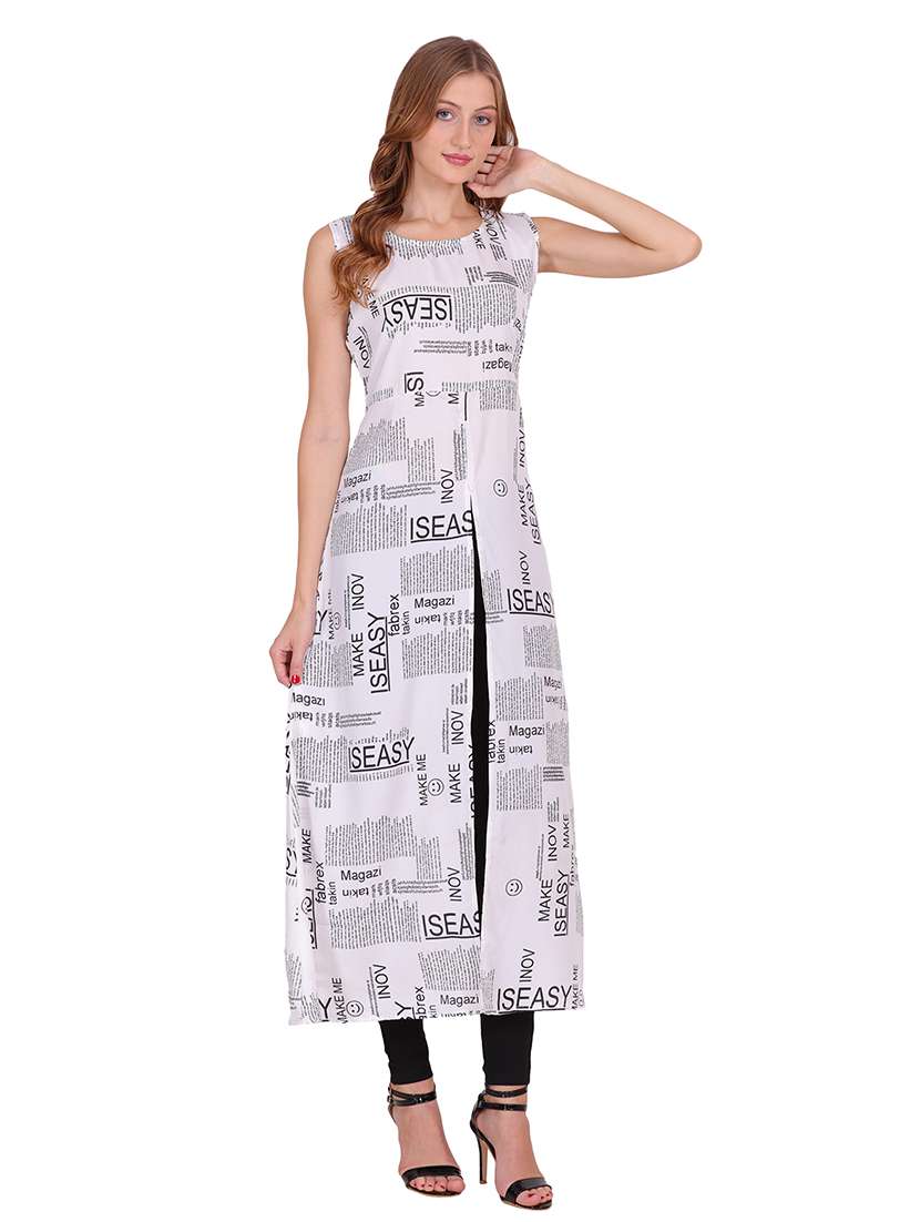 women typographic sleeveless front slit kurta - 22085952 - Standard Image - 3