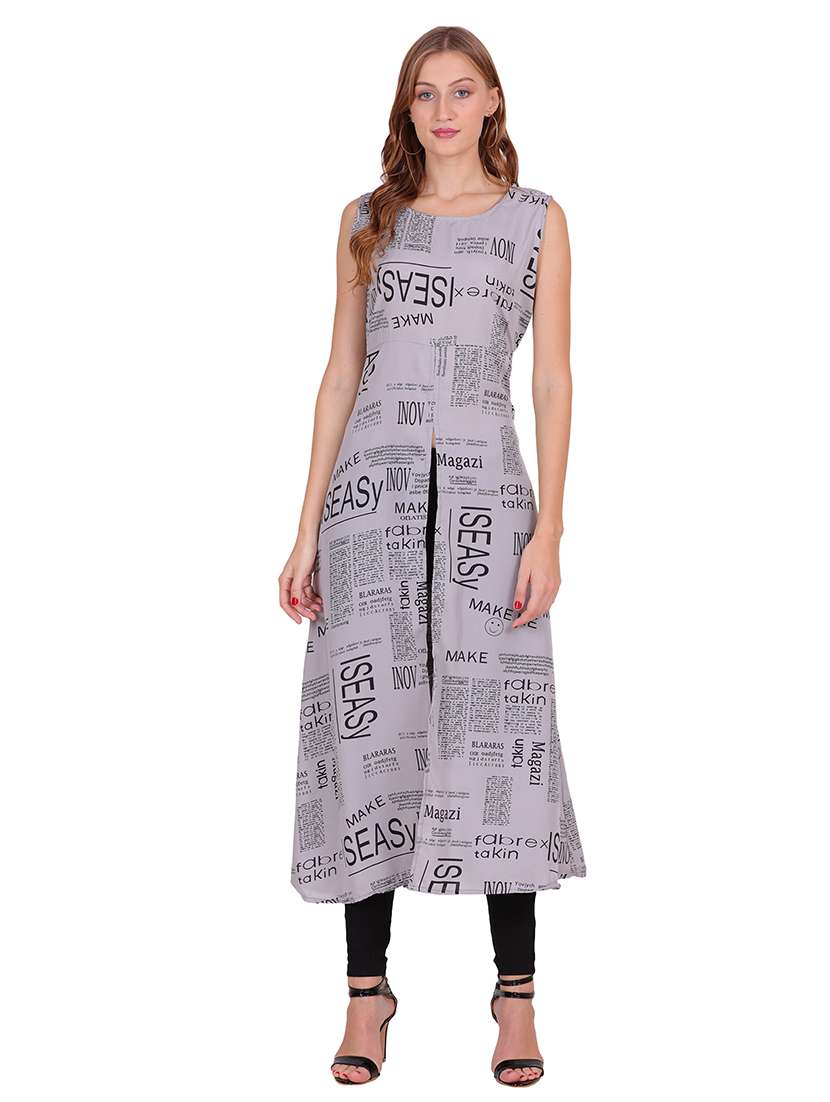 women typographic sleeveless front slit kurta - 22085955 - Zoom Image - 0