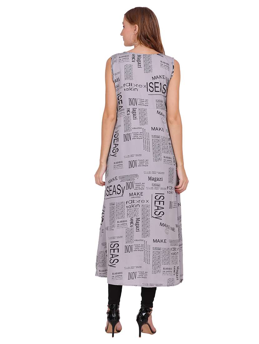 women typographic sleeveless front slit kurta - 22085955 - Standard Image - 3