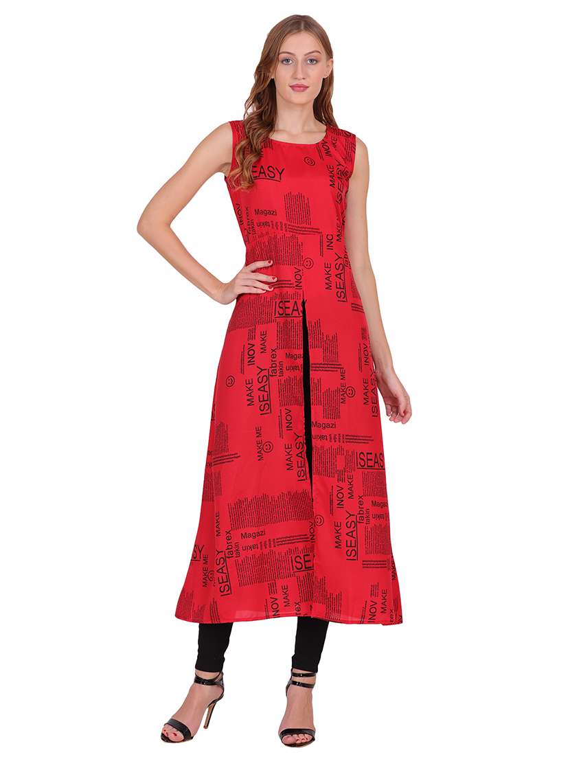 women typographic sleeveless front slit kurta - 22085956 - Zoom Image - 0