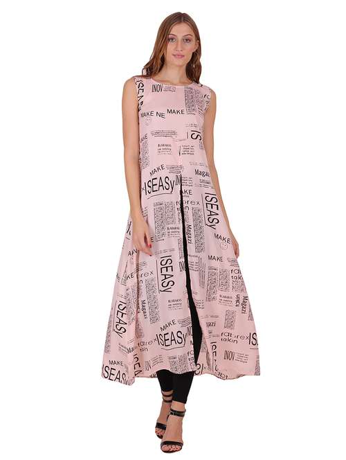 women typographic sleeveless front slit kurta - 22085958 - Standard Image - 0
