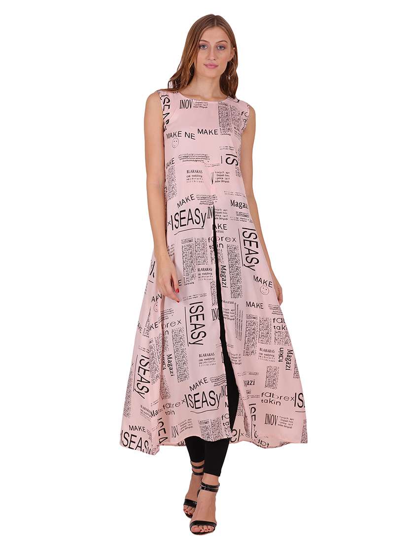 women typographic sleeveless front slit kurta - 22085958 - Zoom Image - 0