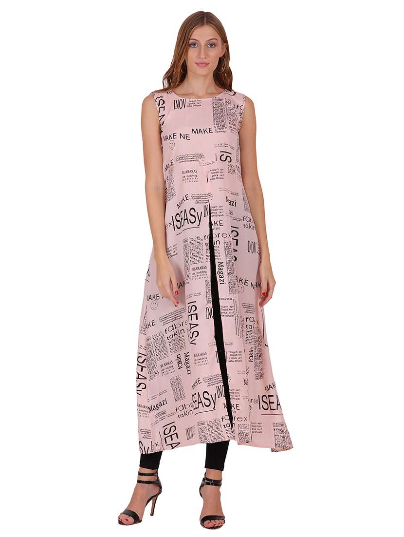 women typographic sleeveless front slit kurta - 22085958 - Standard Image - 3