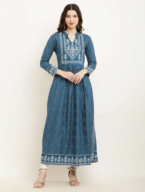 women printed long sleeve a-line kurta - 22085961 -  Standard Image - 0
