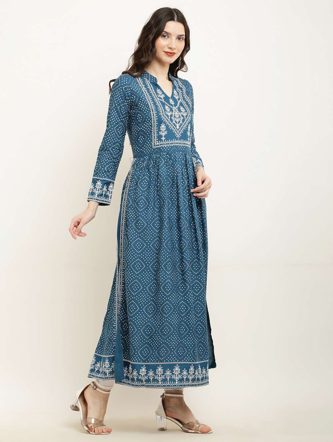 women printed long sleeve a-line kurta - 22085961 - Standard Image - 3
