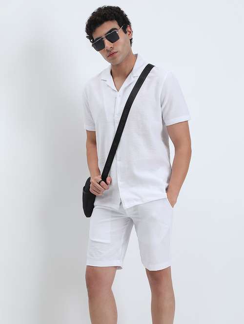 men solid short sleeve shorts & shirt co-ord set - 22085962 -  Standard Image - 0