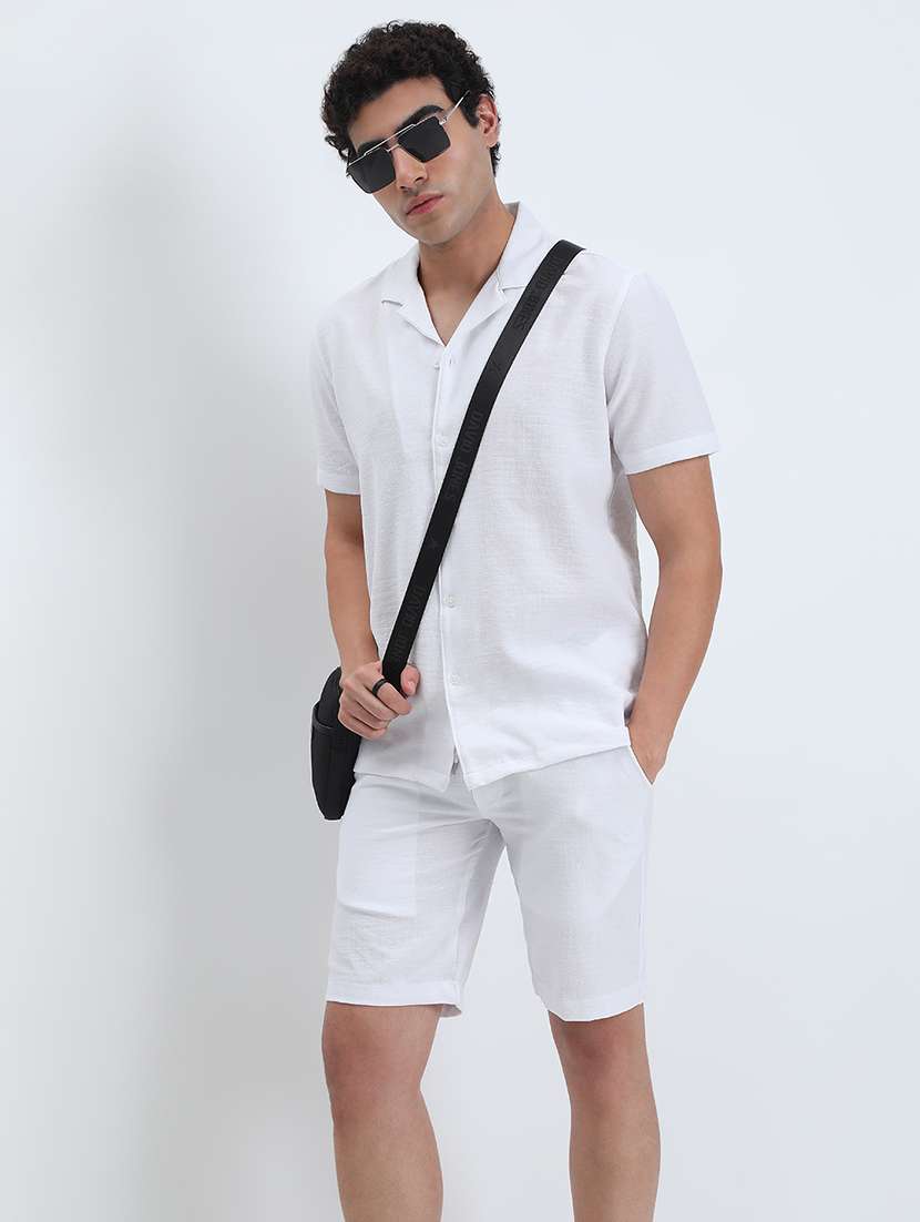 men solid short sleeve shorts & shirt co-ord set