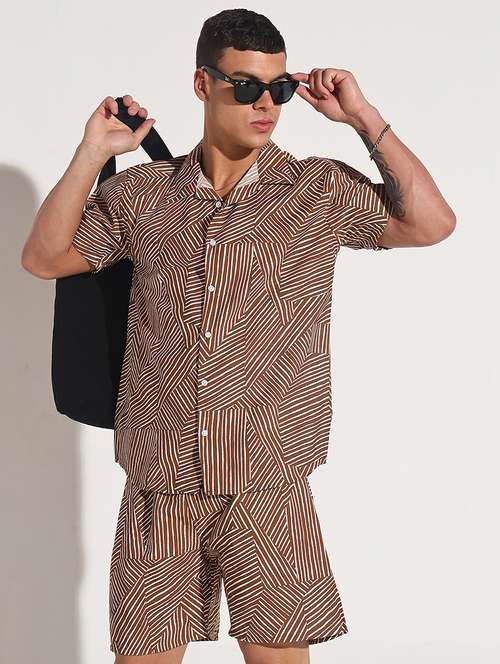 men printed short sleeve shorts & shirt co-ord set - 22085963 -  Standard Image - 0