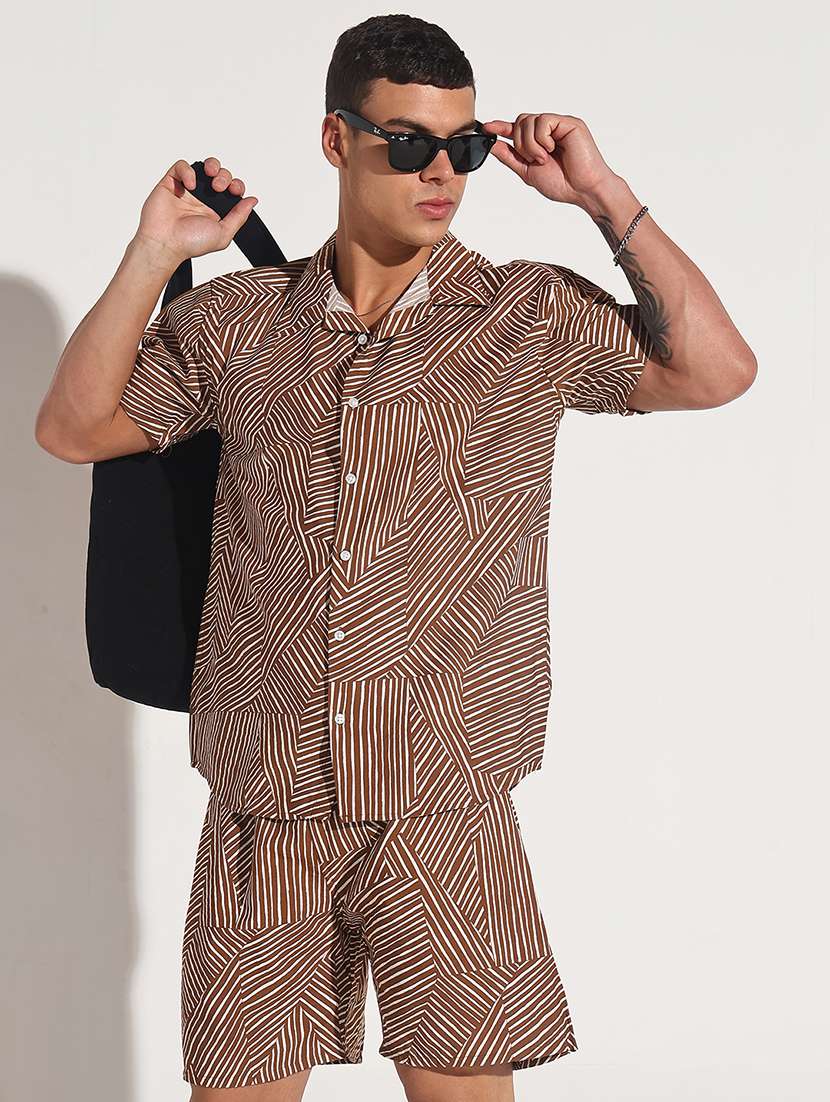 men printed short sleeve shorts & shirt co-ord set