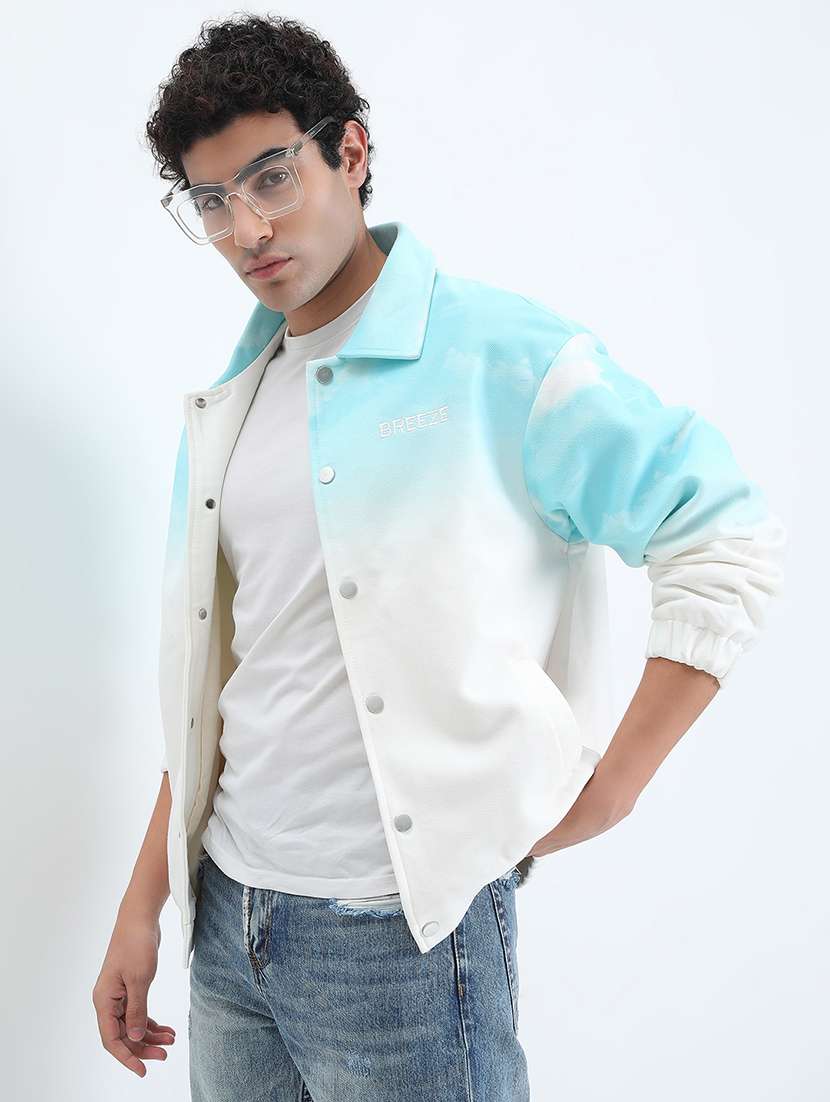 men ombre printed long sleeve casual jacket