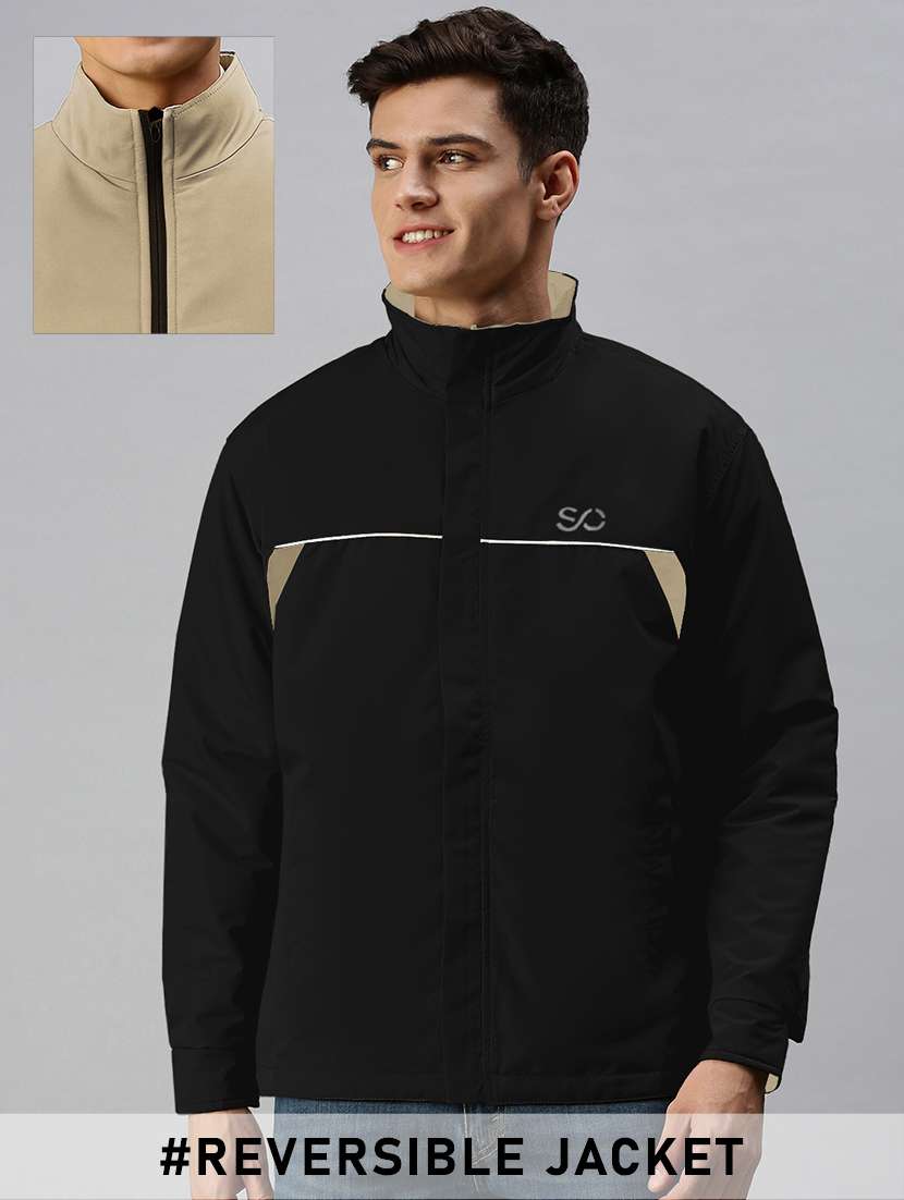 men solid long sleeve reversible bomber jacket