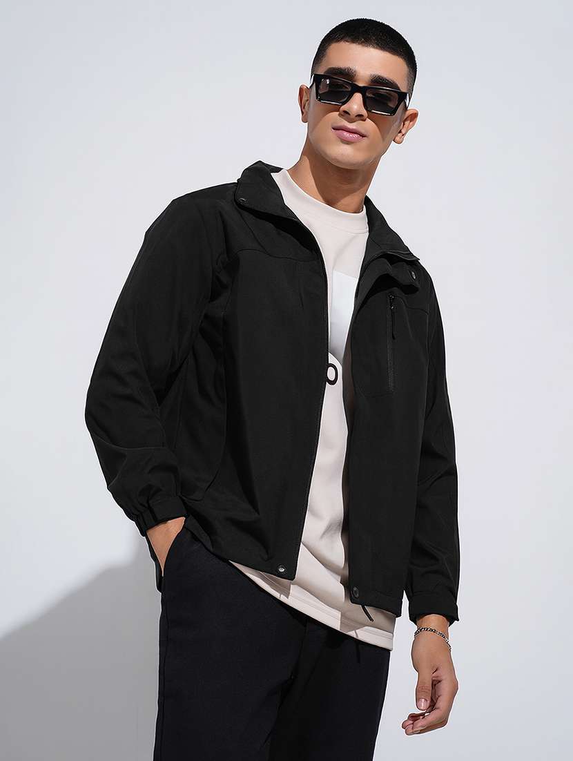 men solid long sleeve hooded casual jacket