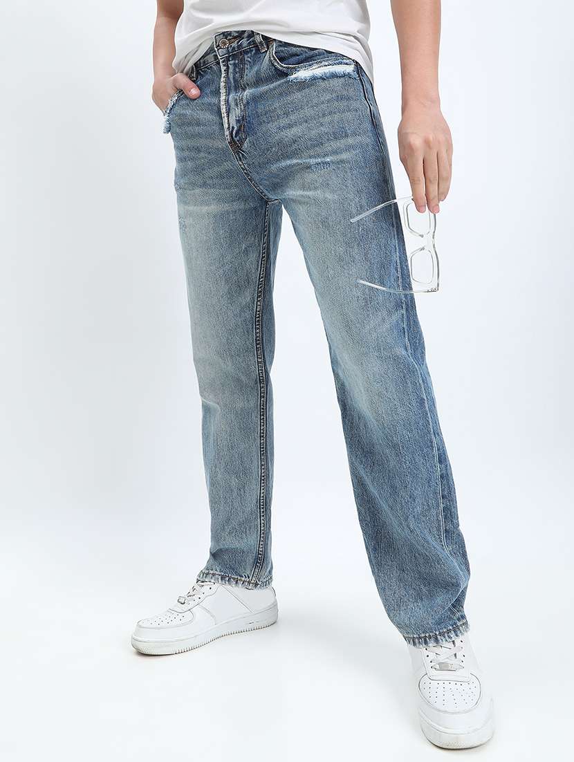 men washed mid rise full length straight fit jeans - 22085974 - Zoom Image - 0