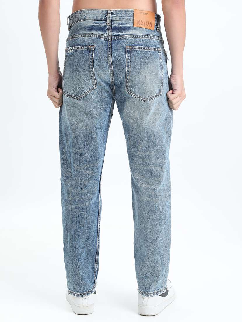 men washed mid rise full length straight fit jeans - 22085974 - Standard Image - 3