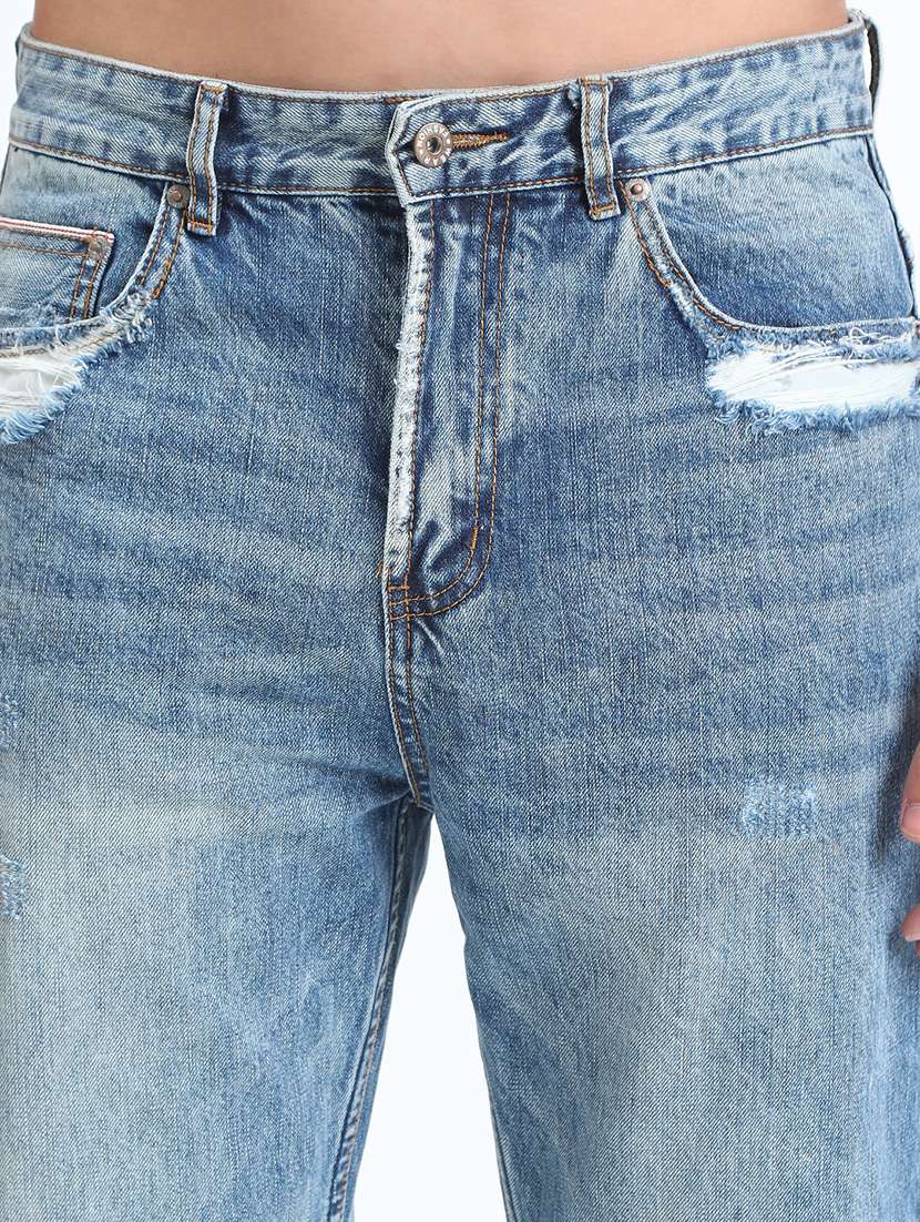 men washed mid rise full length straight fit jeans - 22085974 - Standard Image - 5