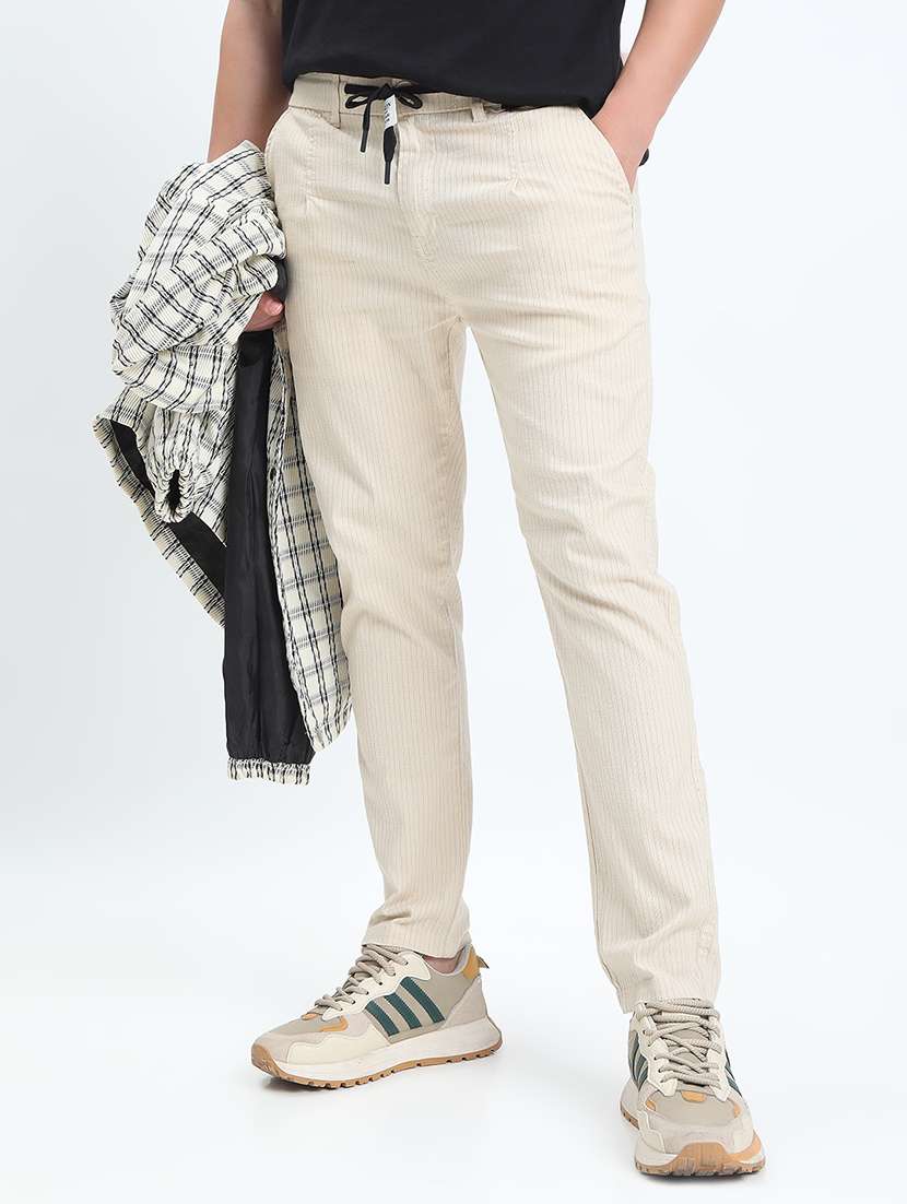 men striped low rise pleated casual trouser
