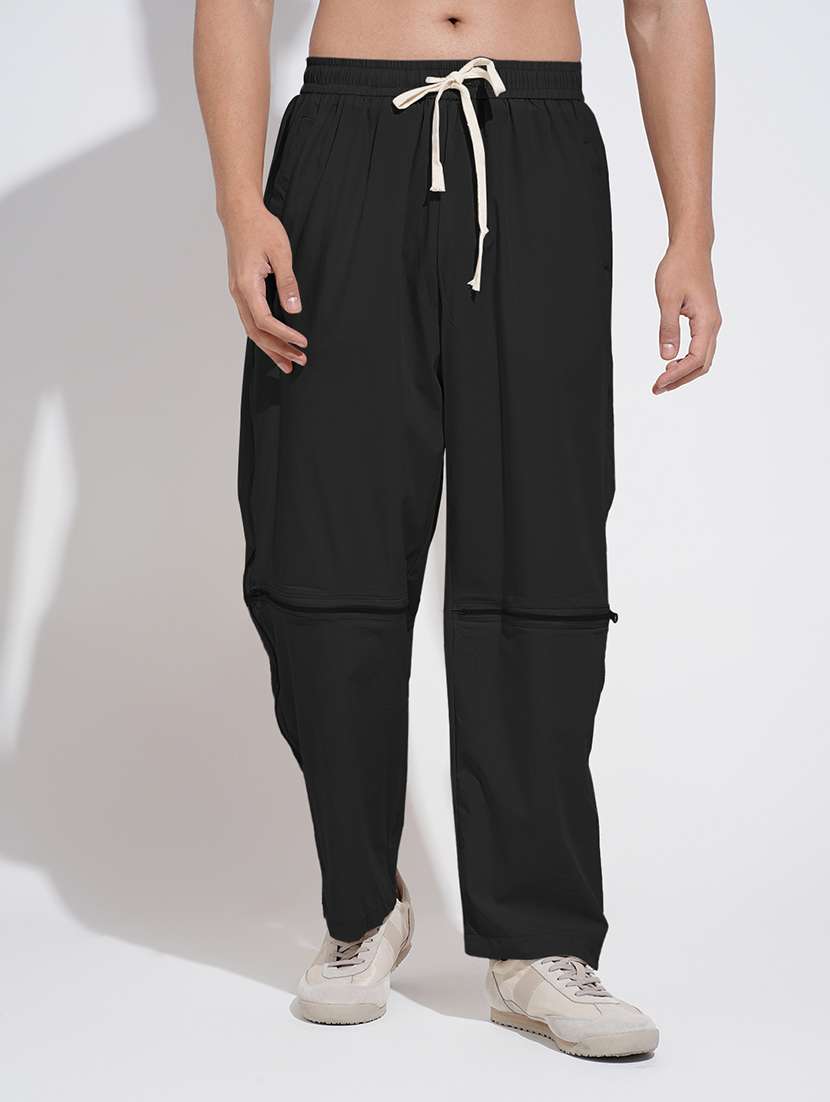 men solid low rise flat front casual trouser
