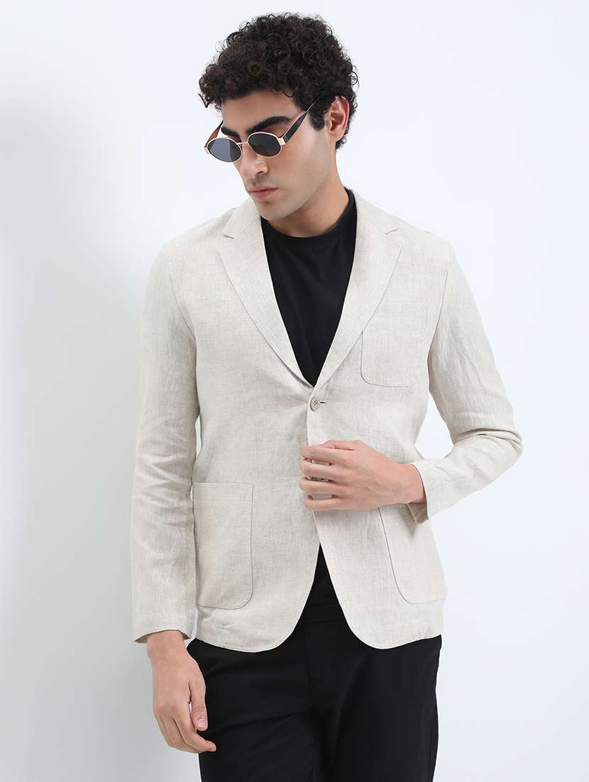 men lapel collar single breasted casual blazer