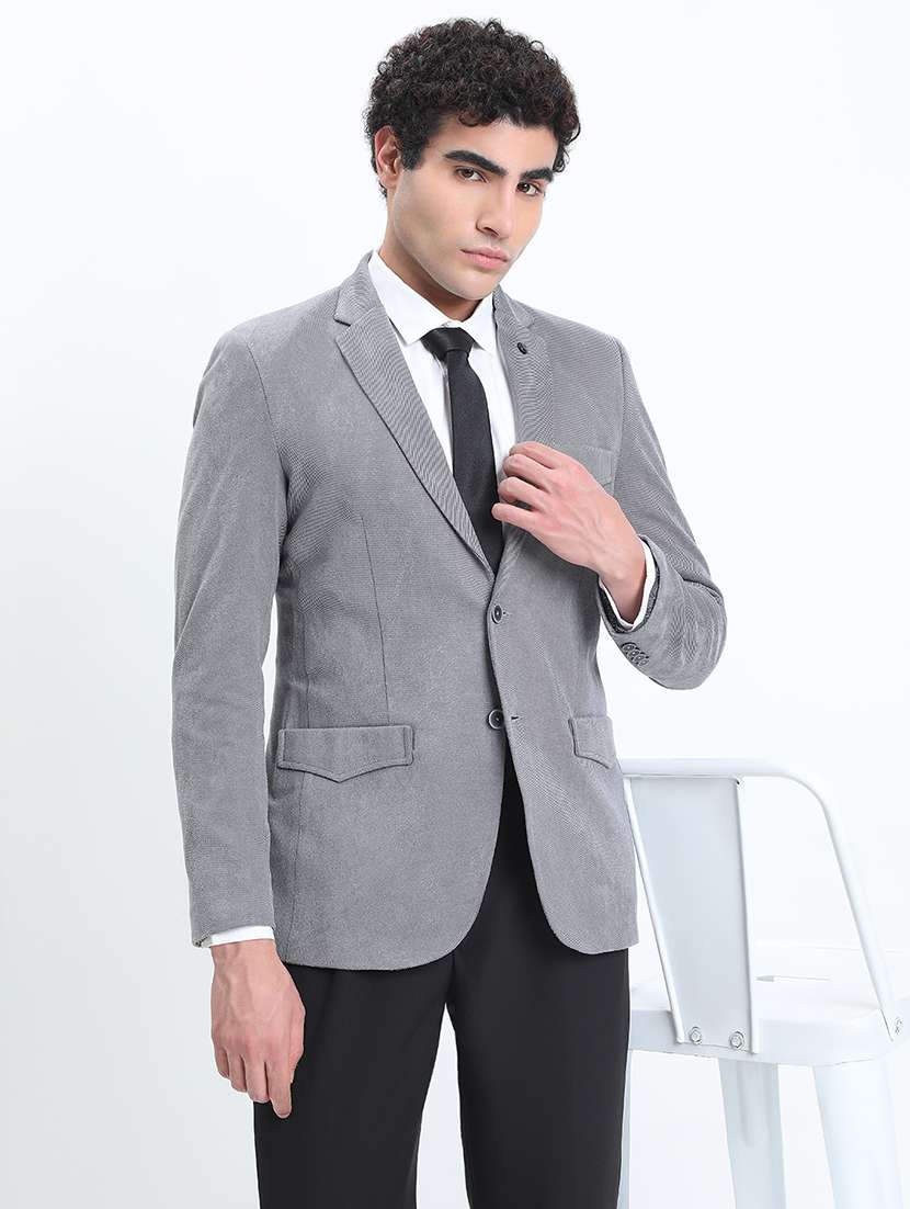 men lapel collar single breasted casual blazer