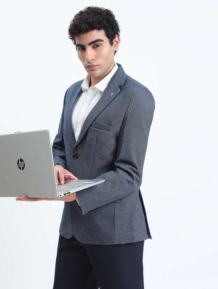 men lapel collar single breasted casual blazer