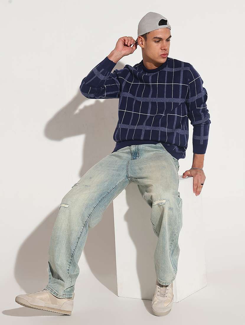men checkered long sleeve regular fit pullover - 22086013 -  Standard Image - 5