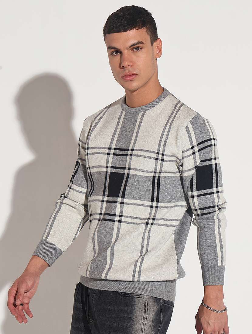 Men Checkered Long Sleeve Regular Fit Pullover - 22086023 -  Standard Image - 3