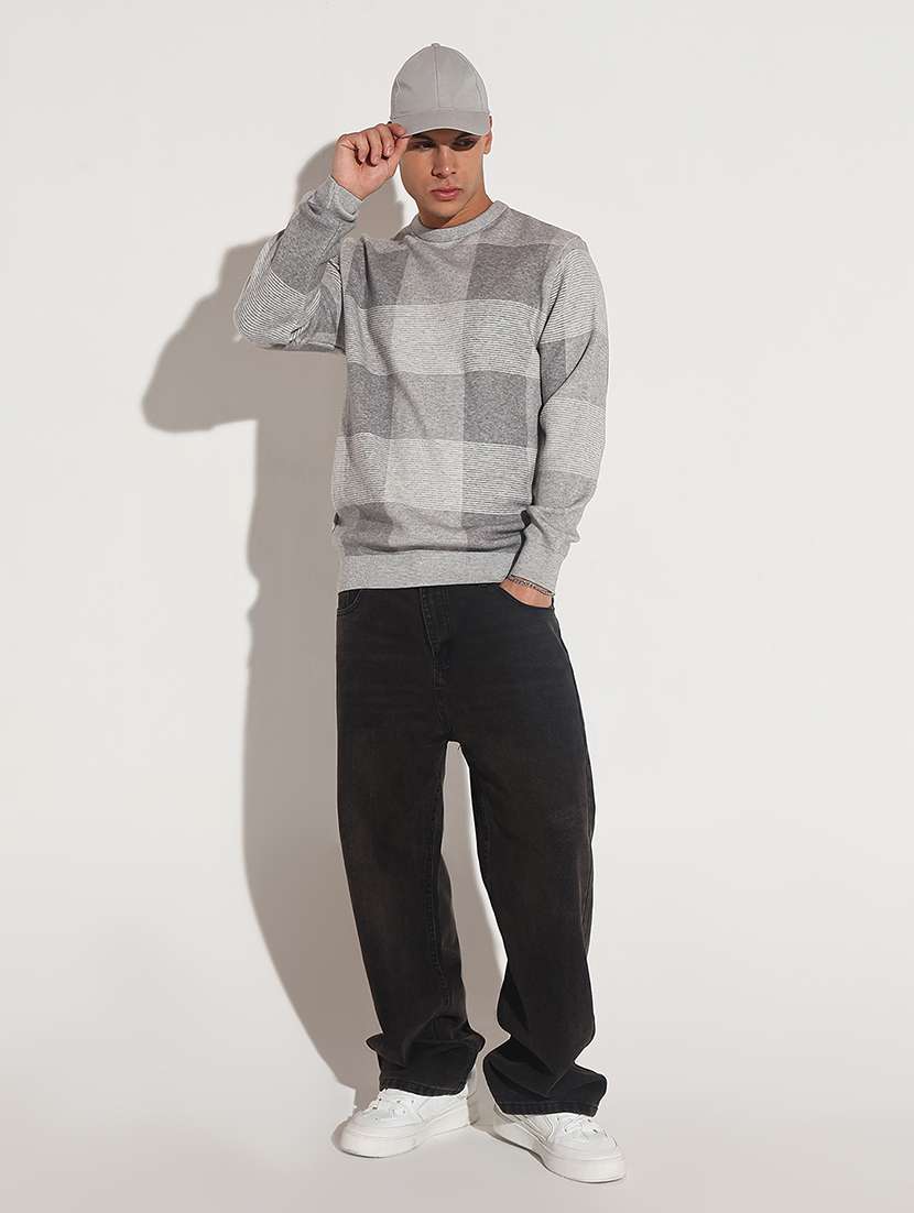 Men Checkered Long Sleeve Regular Fit Pullover - 22086026 -  Standard Image - 5