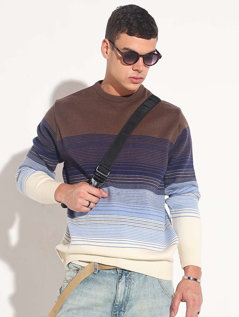 men striped long sleeve regular fit pullover