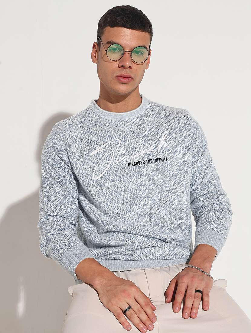 men self design long sleeve regular fit pullover