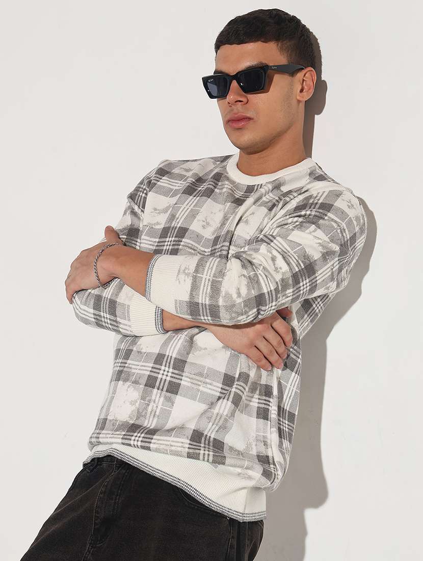 men checkered long sleeve regular fit pullover