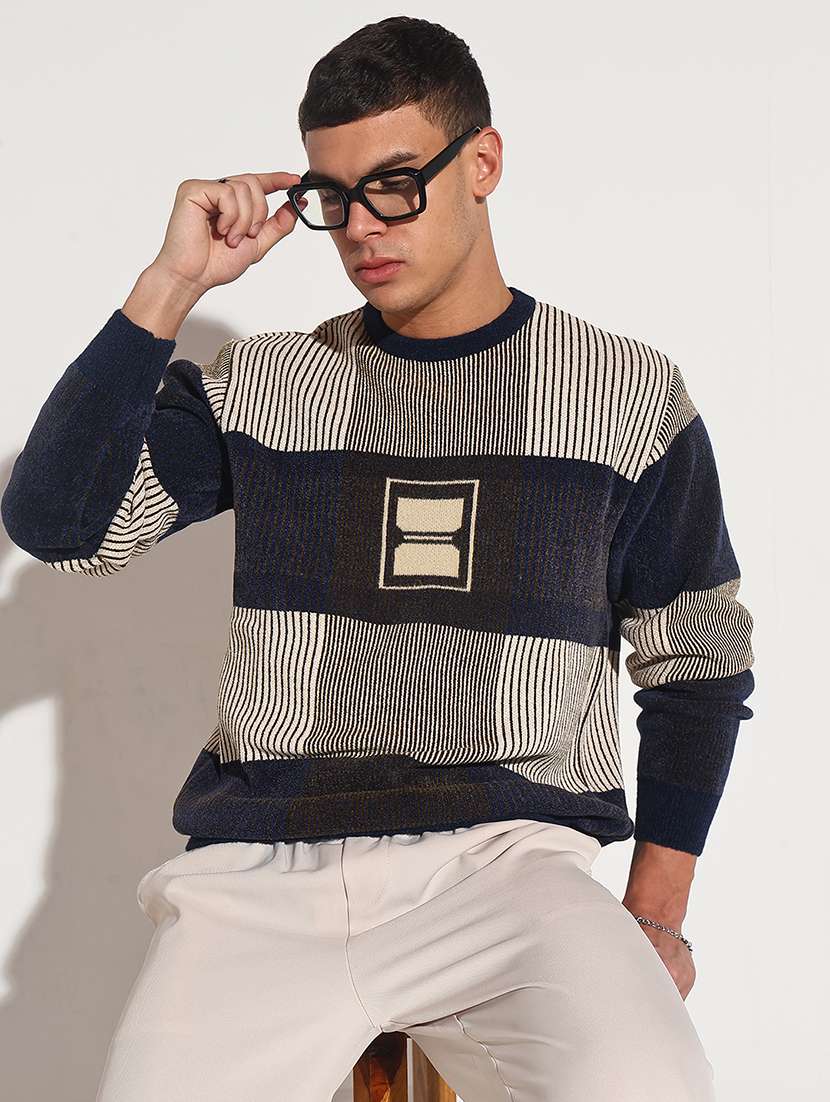 men striped long sleeve regular fit pullover