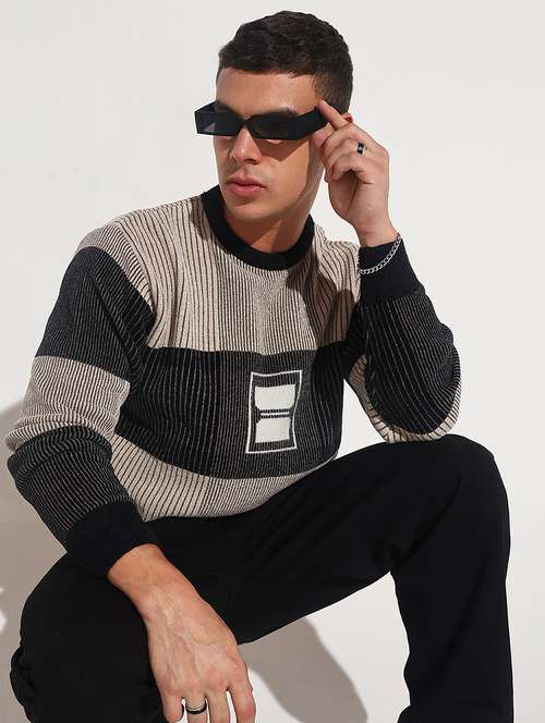 men striped long sleeve regular fit pullover