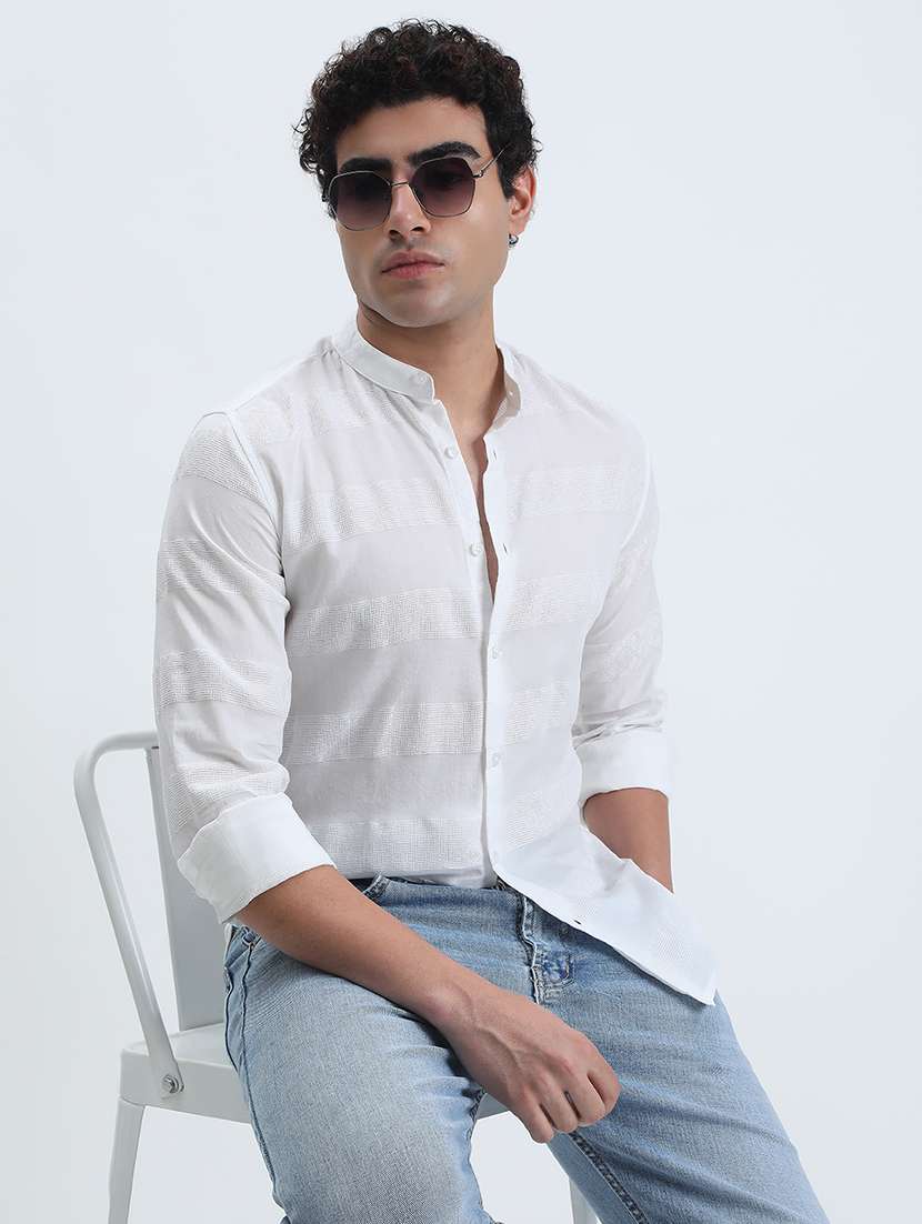 men striped long sleeve regular fit casual shirt