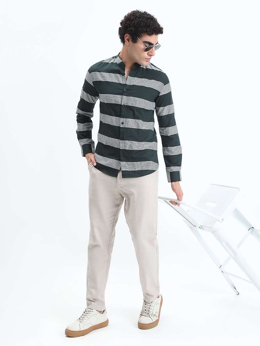men striped long sleeve slim fit casual shirt - 22086055 -  Standard Image - 5