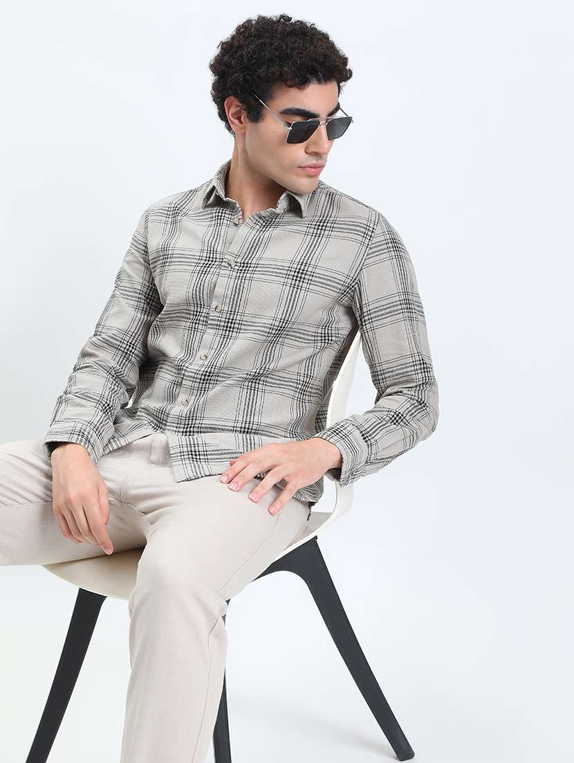 men checkered long sleeve regular fit casual shirt
