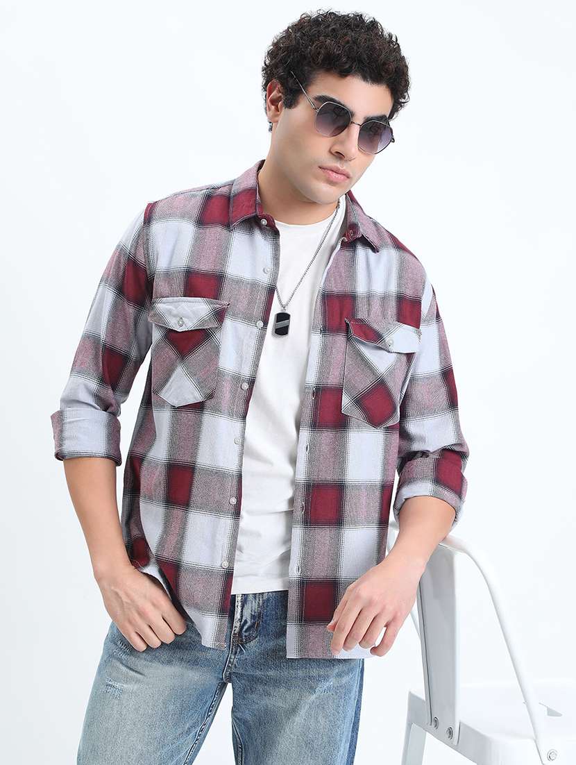 men checkered long sleeve regular fit casual shirt