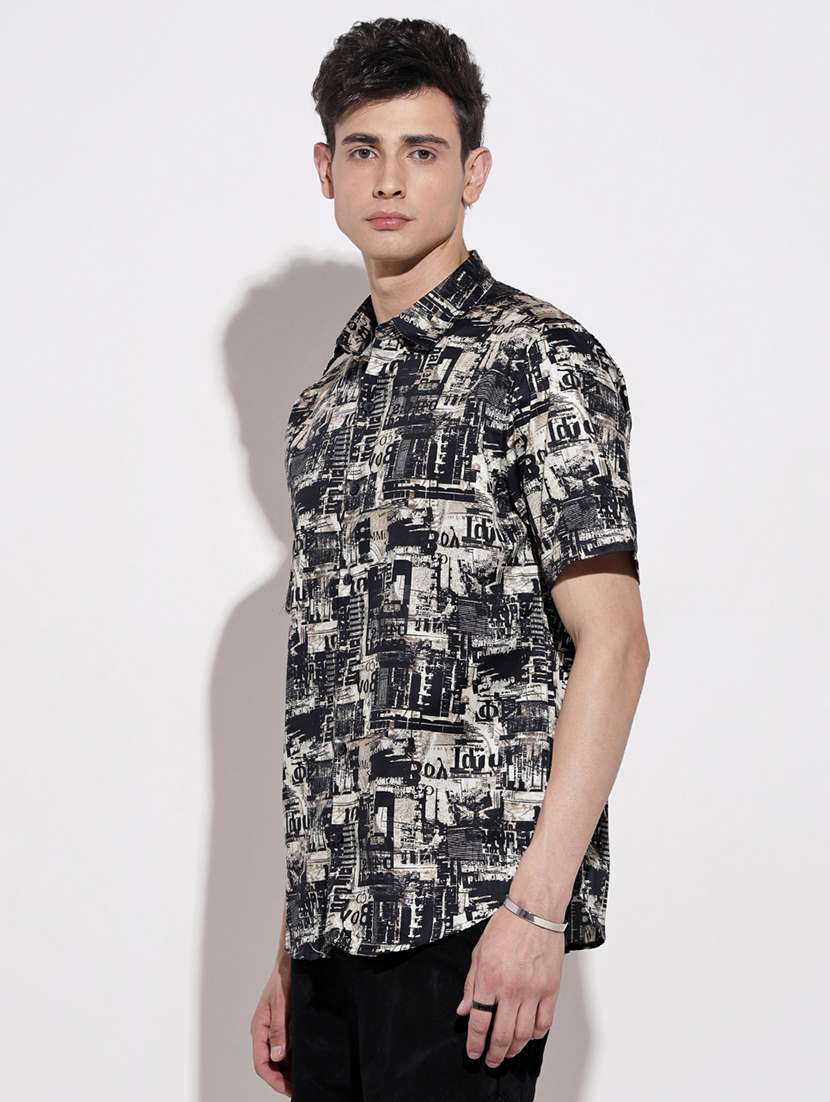 men printed short sleeve regular fit casual shirt - 22086063 -  Standard Image - 3