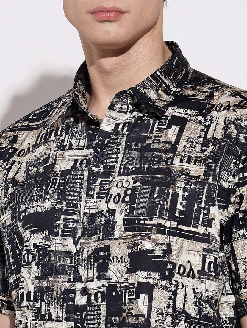 men printed short sleeve regular fit casual shirt - 22086063 -  Standard Image - 5