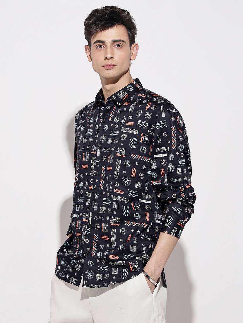 men printed long sleeve regular fit casual shirt - 22086069 -  Standard Image - 3