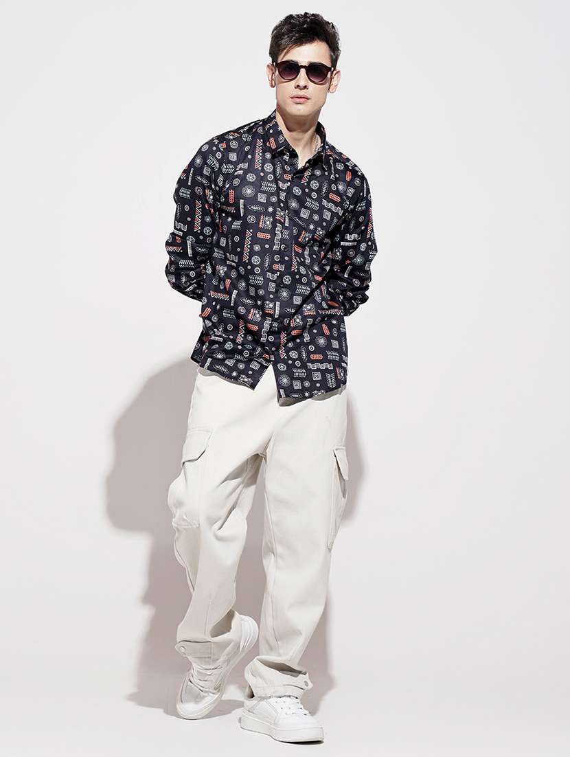 men printed long sleeve regular fit casual shirt - 22086069 -  Standard Image - 5