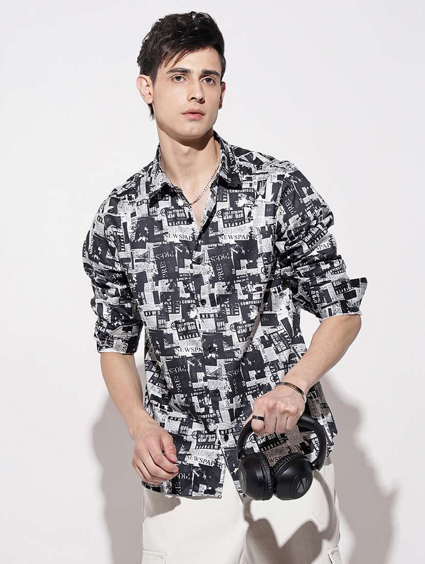 men printed long sleeve regular fit casual shirt