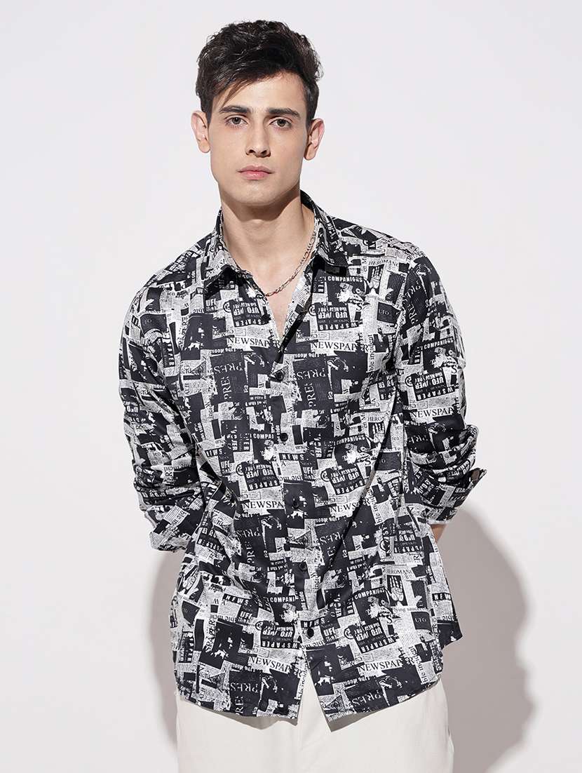 men printed long sleeve regular fit casual shirt - 22086076 -  Standard Image - 5