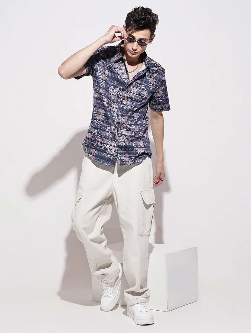 men printed short sleeve regular fit casual shirt - 22086079 -  Standard Image - 5