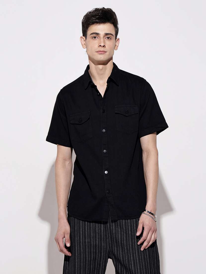 men solid short sleeve regular fit casual shirt - 22086085 - Standard Image - 3
