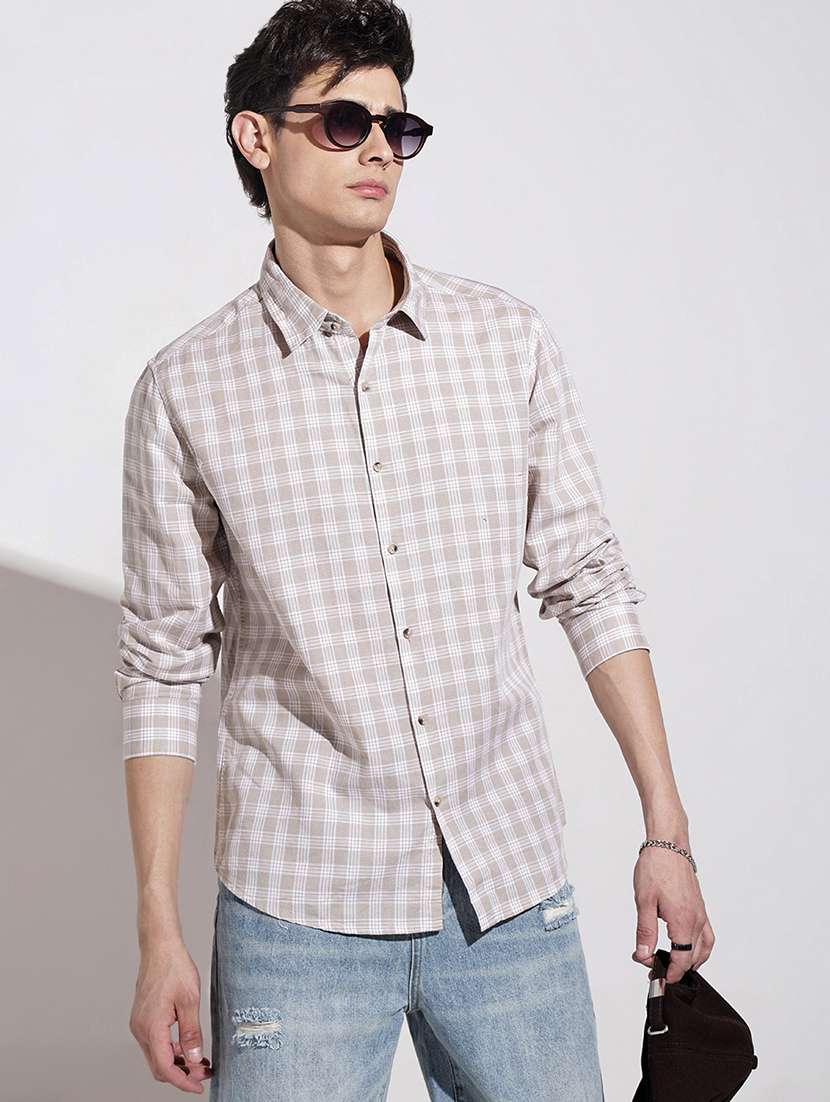 men checkered long sleeve regular fit casual shirt