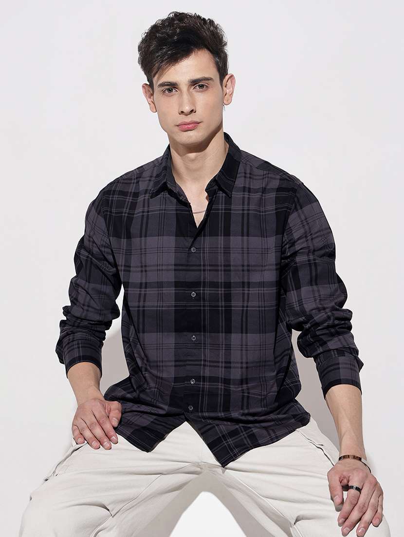 men checkered long sleeve regular fit casual shirt