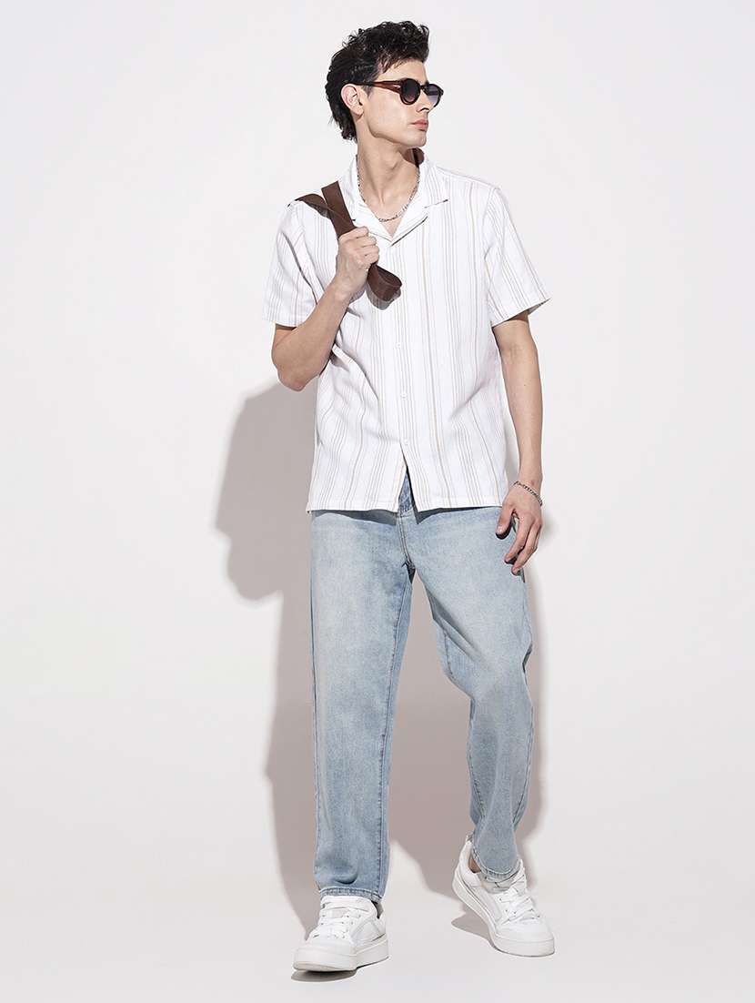 men striped short sleeve loose fit casual shirt - 22086092 -  Standard Image - 3